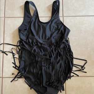 Black One Piece Fringe One Pice Swimsuit